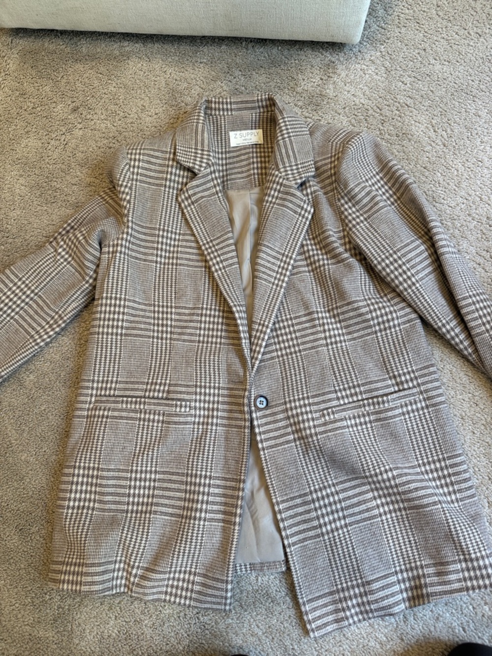 Z Supply Plaid Single-Button Blazer in Taupe and Cream